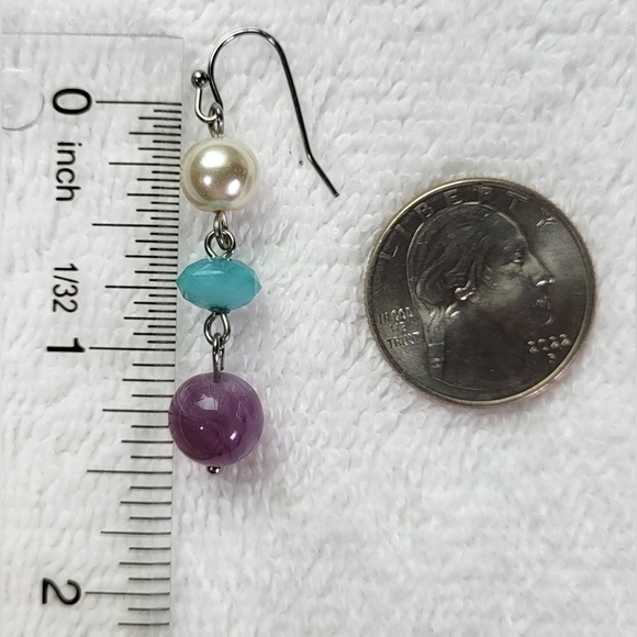 CATO Purple and Teal Bead Corded Necklace and Dangle Earrings Set / Pierced - Picture 4 of 5